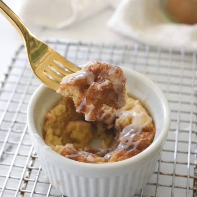 fork full of mug coffee cake