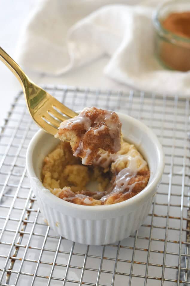 fork full of mug coffee cake