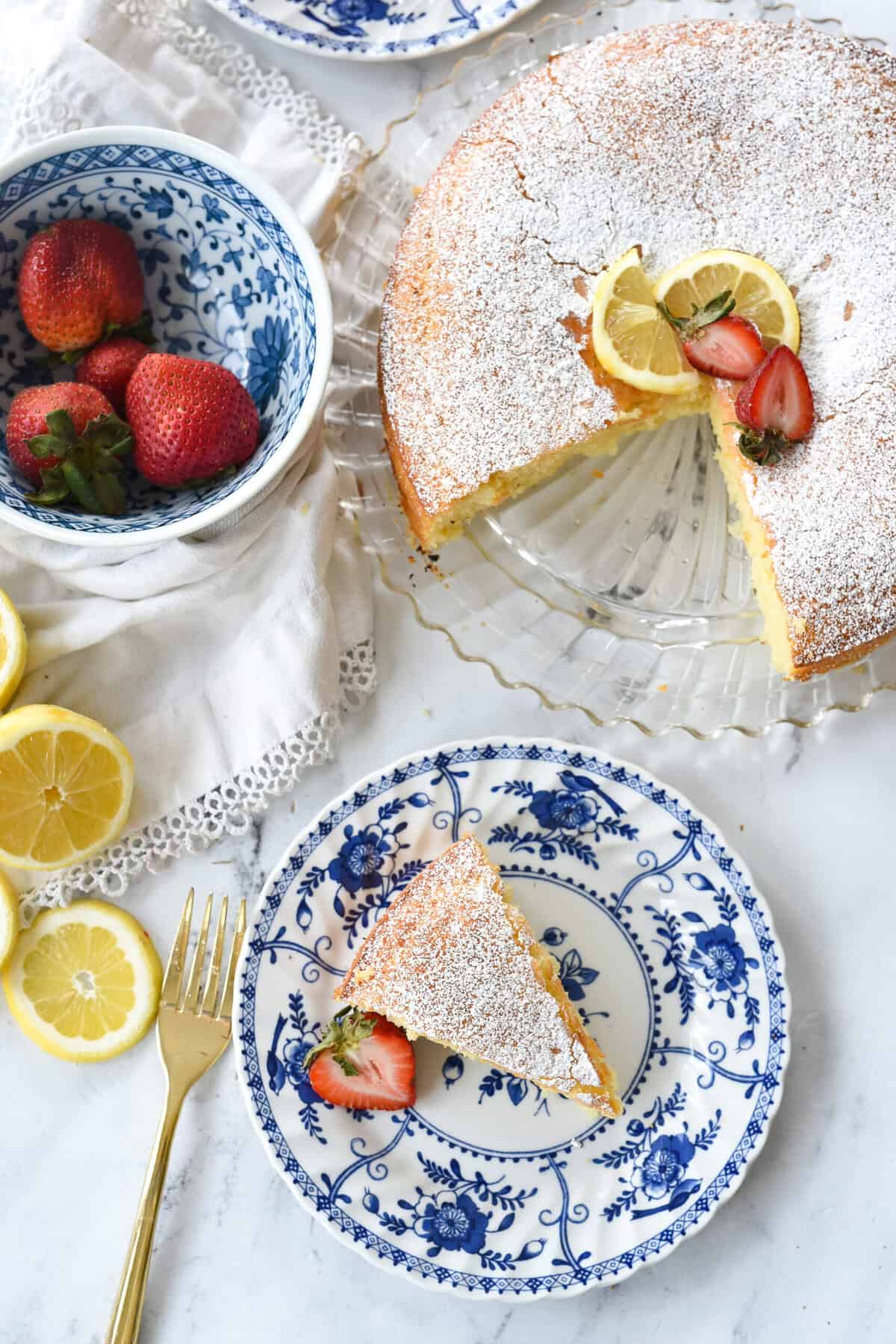 overhead shot of lemon ricotta cake