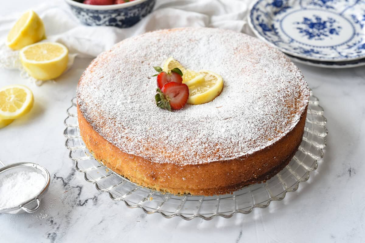 side view of a lemon ricotta cake