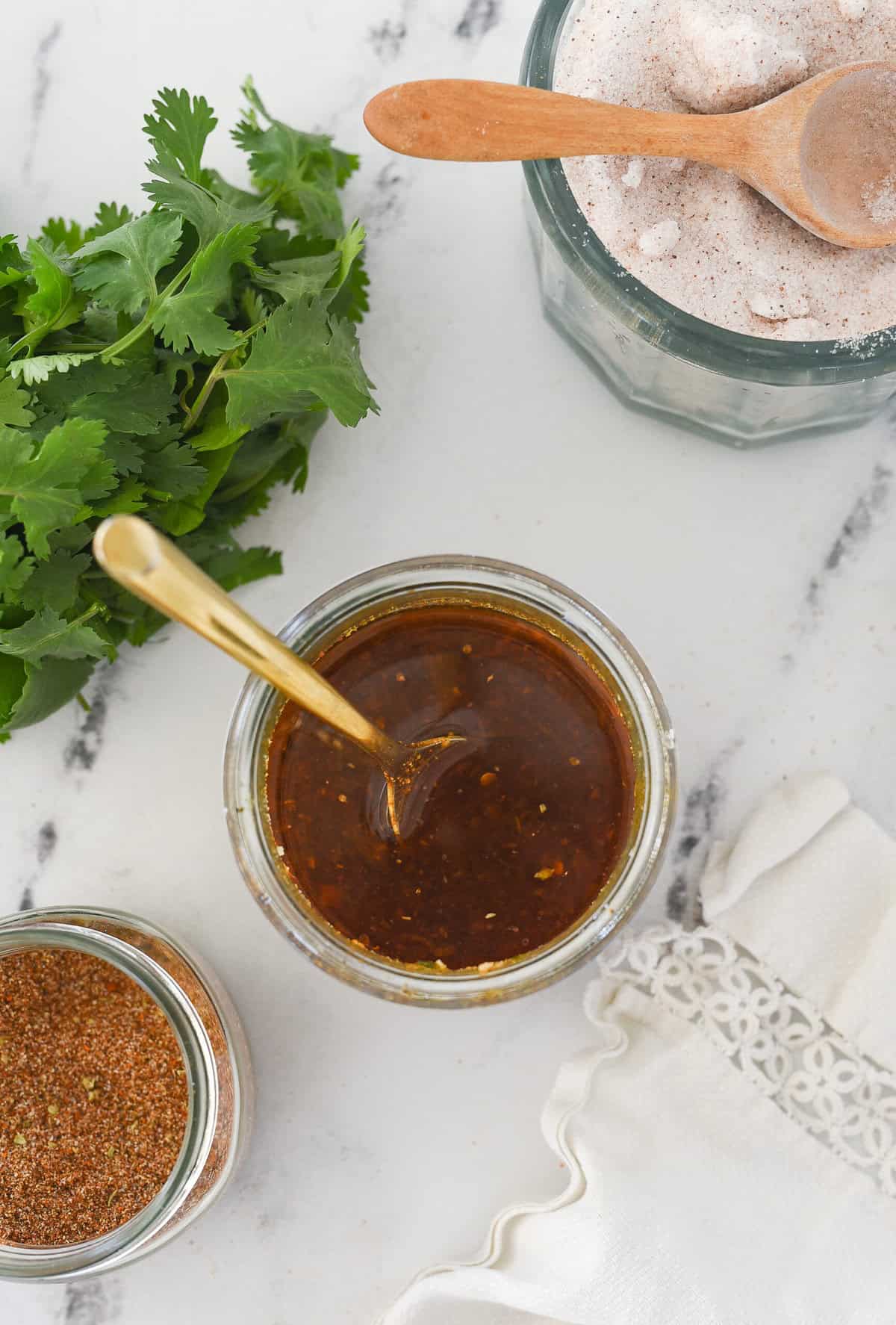 overhead shot of taco salad dressing