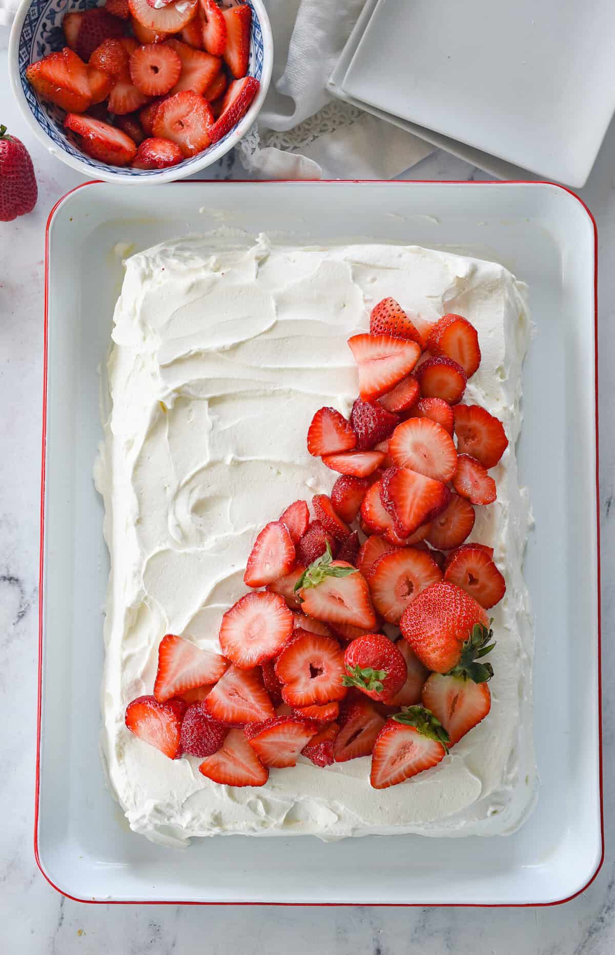 overhead shot of a tres leches cake