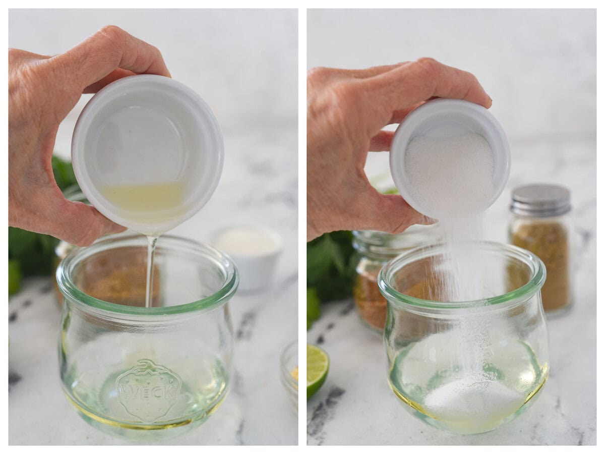 adding oil and sugar to taco salad dressing