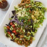 overhead shot of chicken taco salad