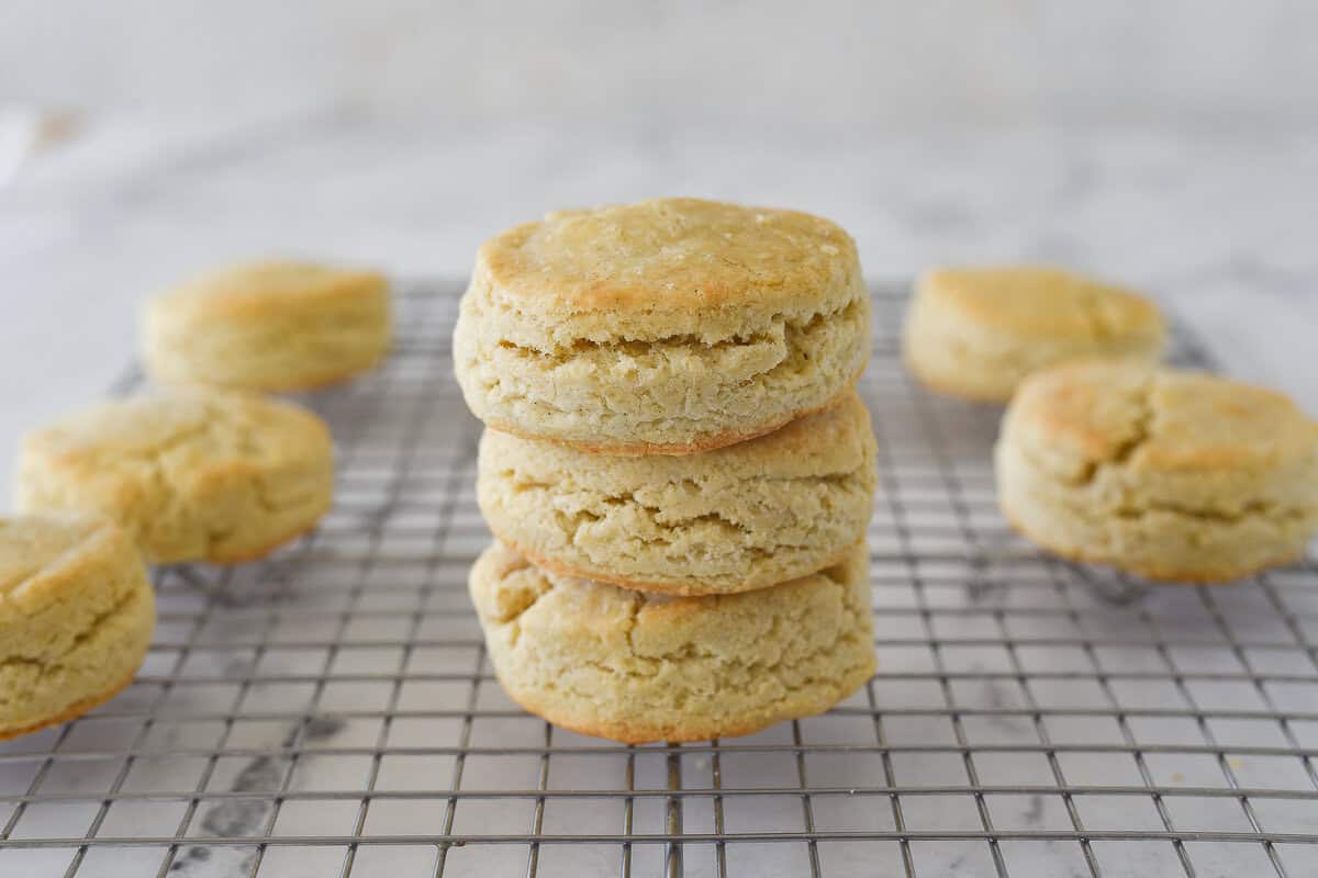 three gluten free biscuits stacked on top of each other