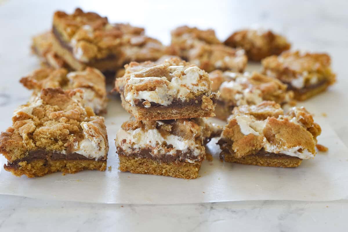 two s'mores bars stacked on top of each other