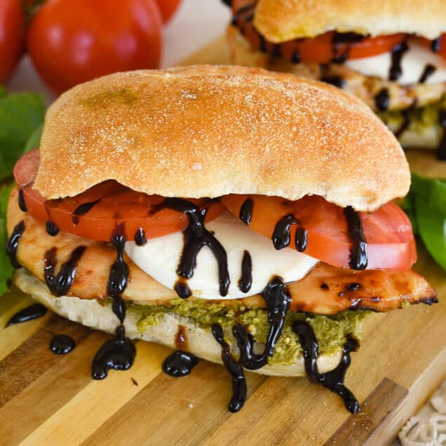 chicken panini on a cutting board