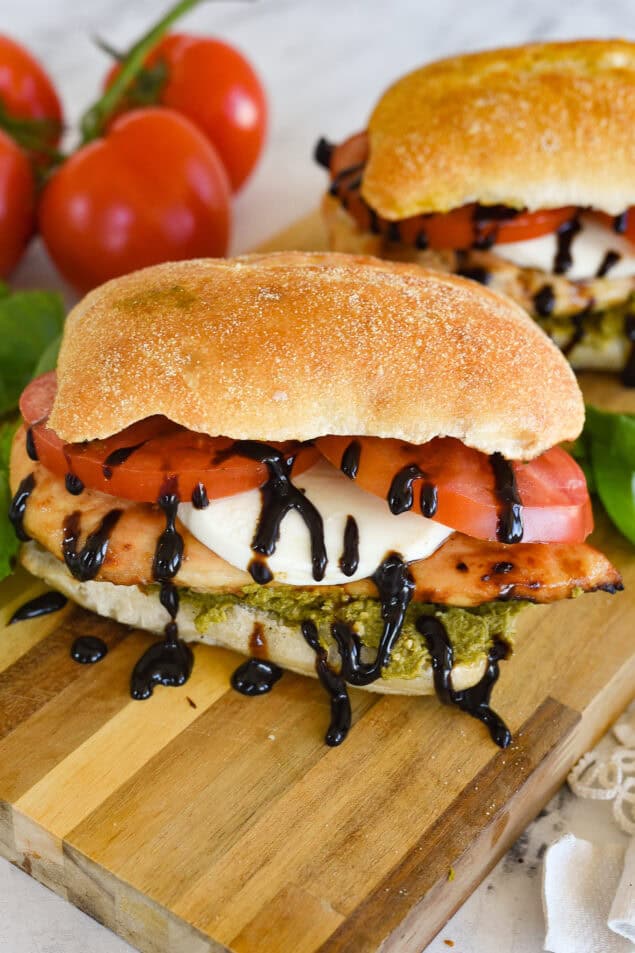 chicken panini on a cutting board