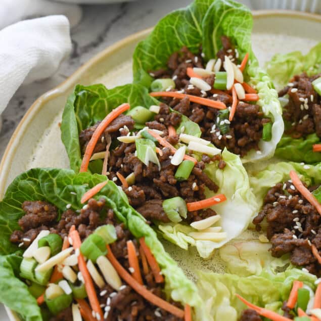 beef lettuce wraps ona plate