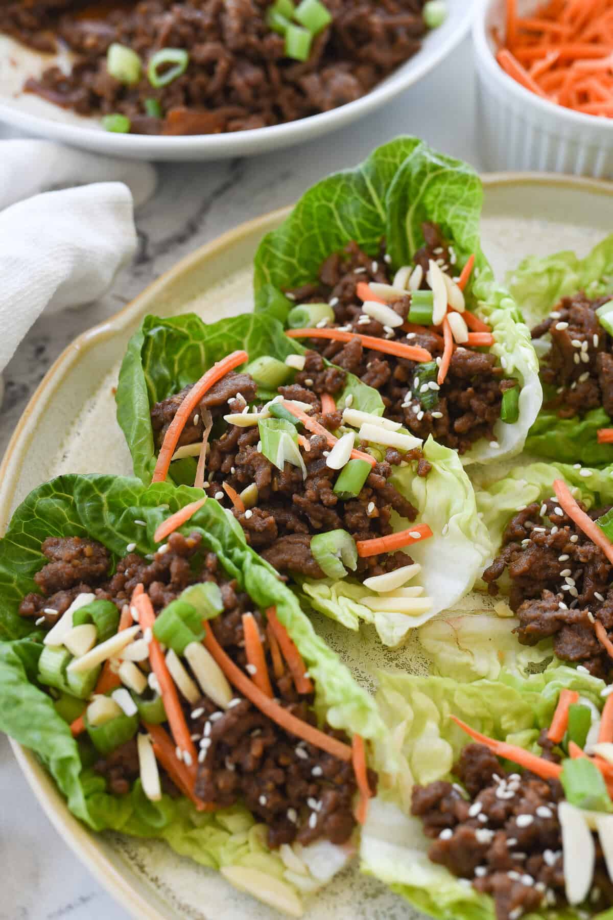 beef lettuce wraps ona plate