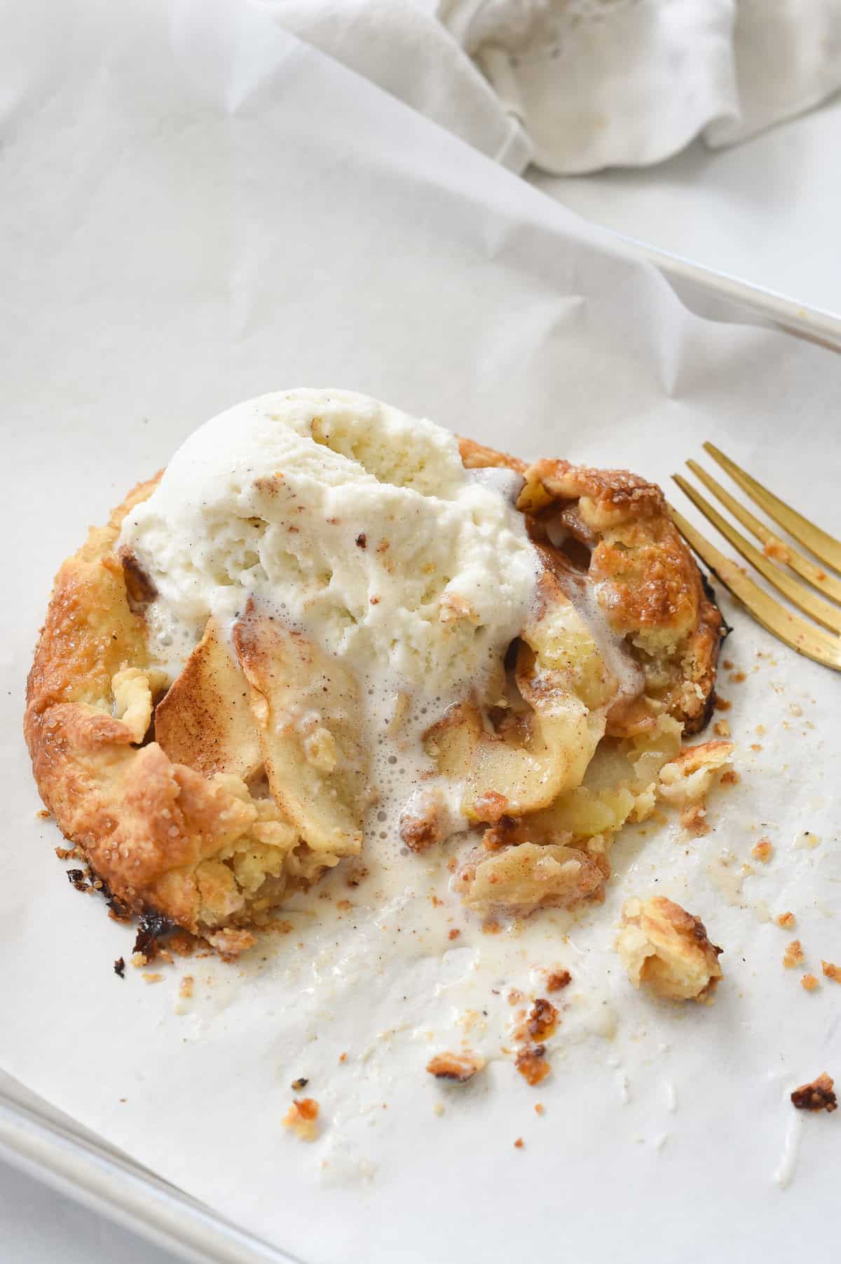 apple galette for one with scoop of ice cream on top
