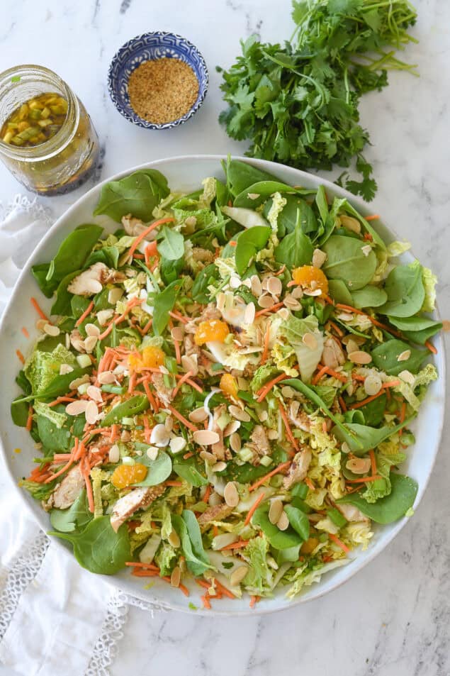 overhead shot of sesame chicken salad