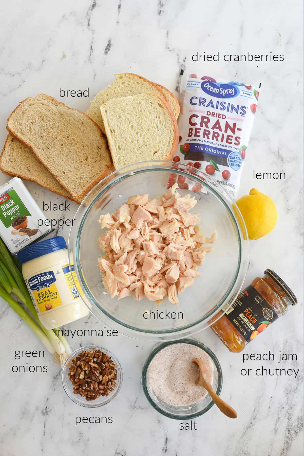 ingredients for chicken salad tea sandwiches