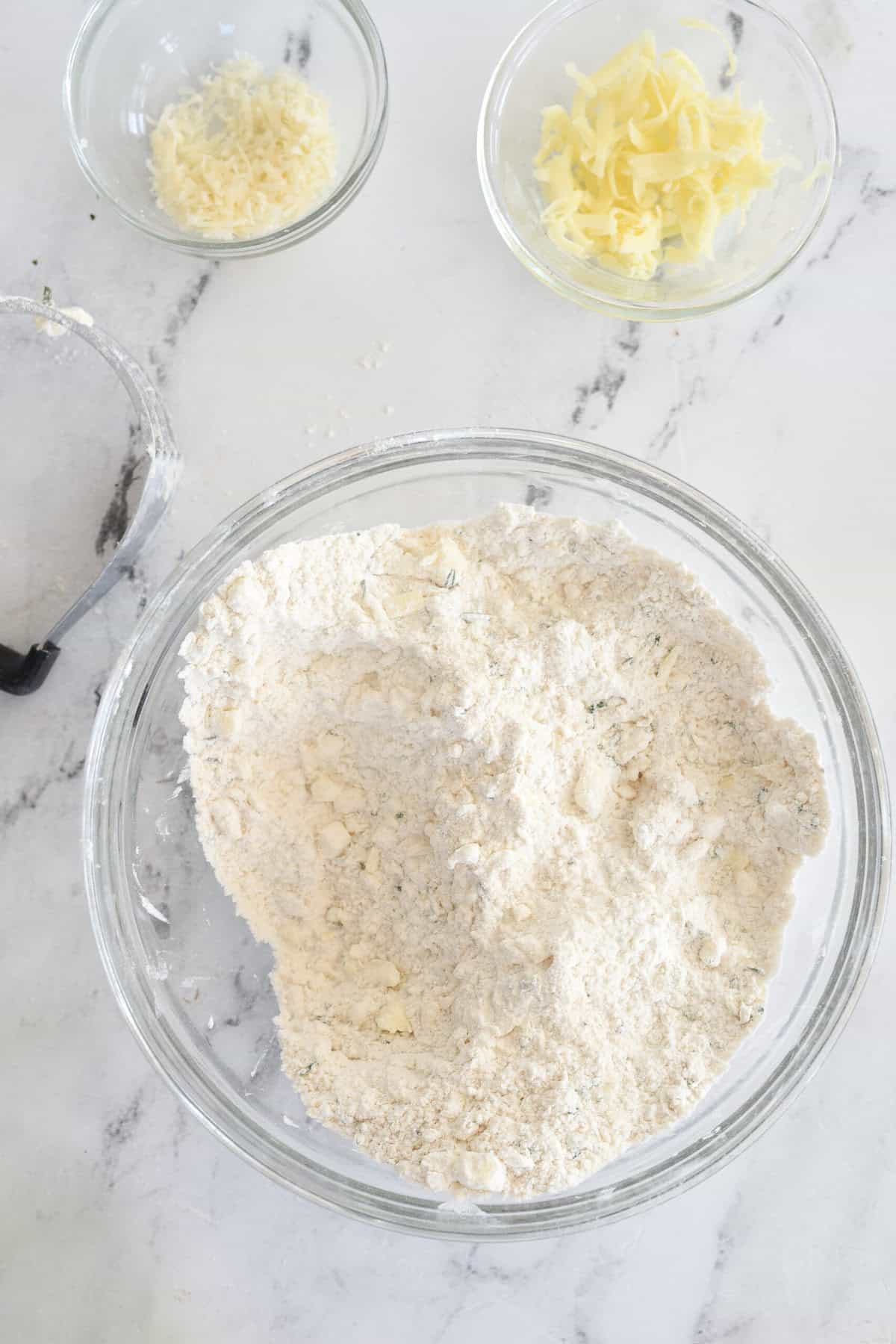 dry ingredients for scones in a bowl.