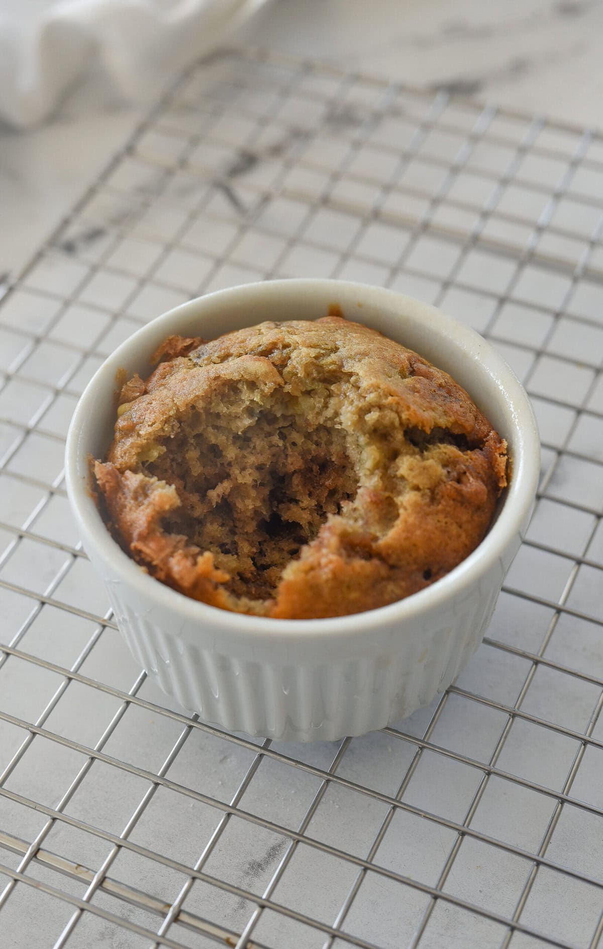 banana bread for one with a bite out of it