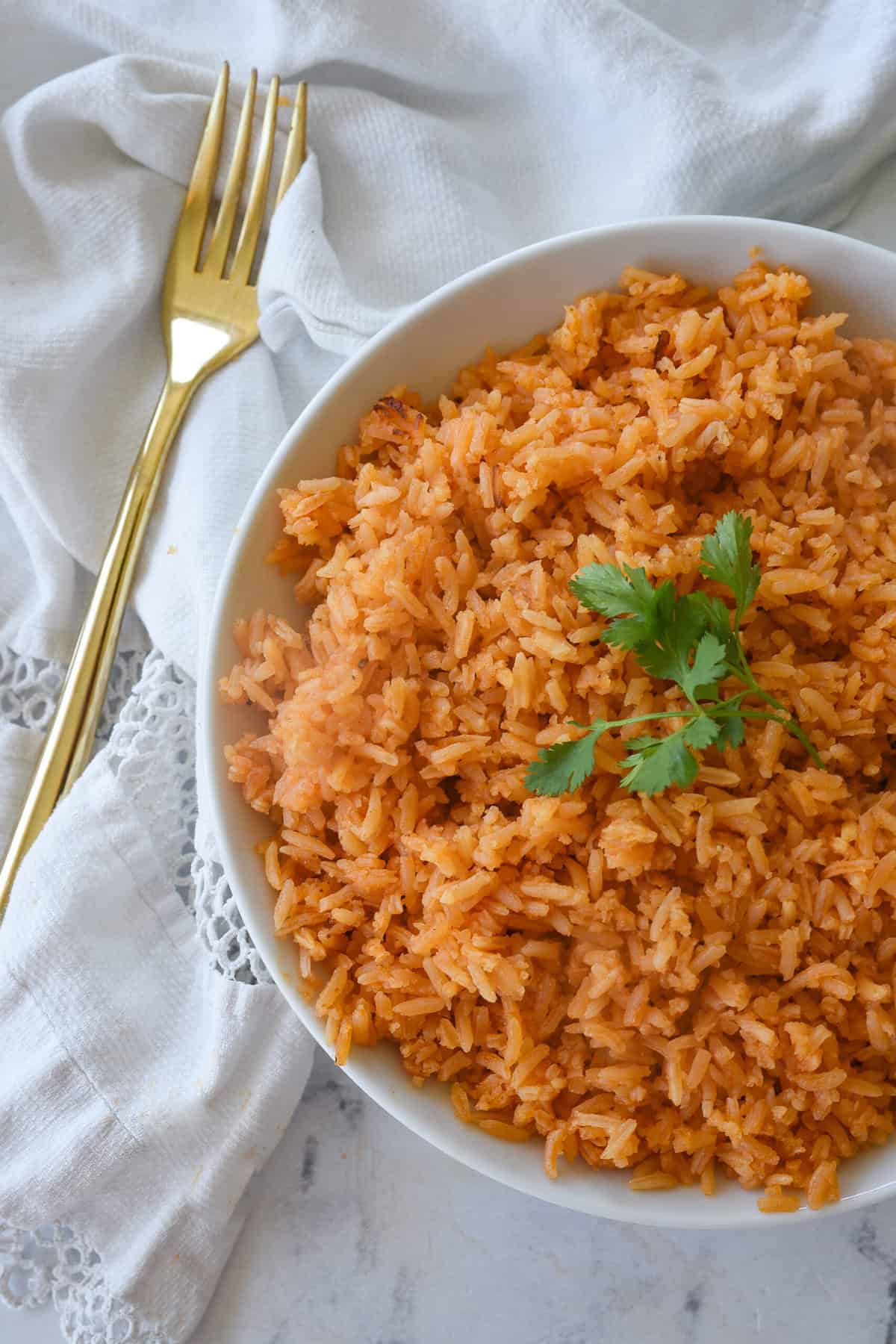 close up of bowl of mexican rice