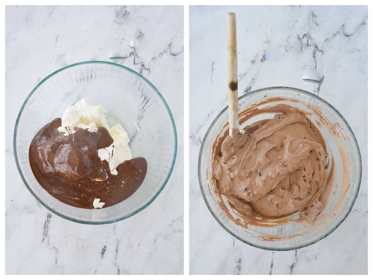 adding chocolate to whipped cream