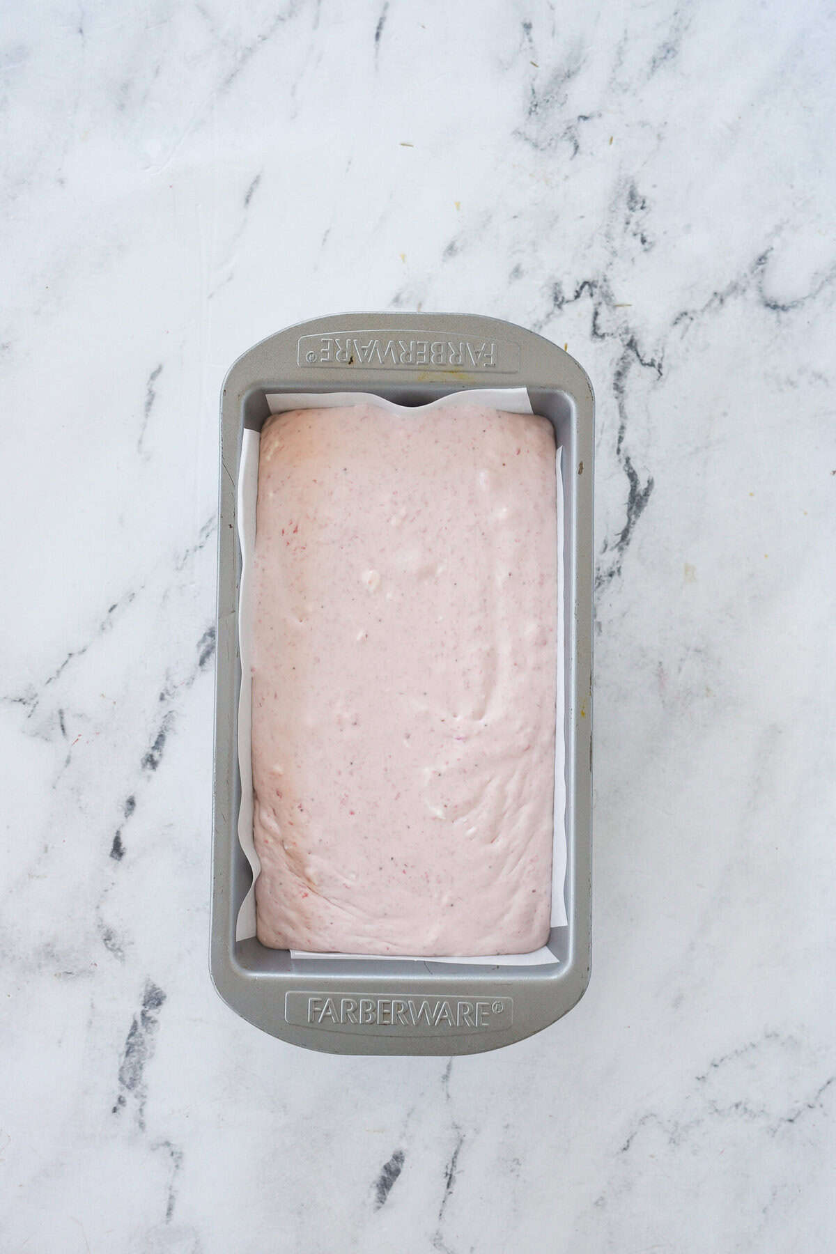 strawberry ice cream in a loaf pan