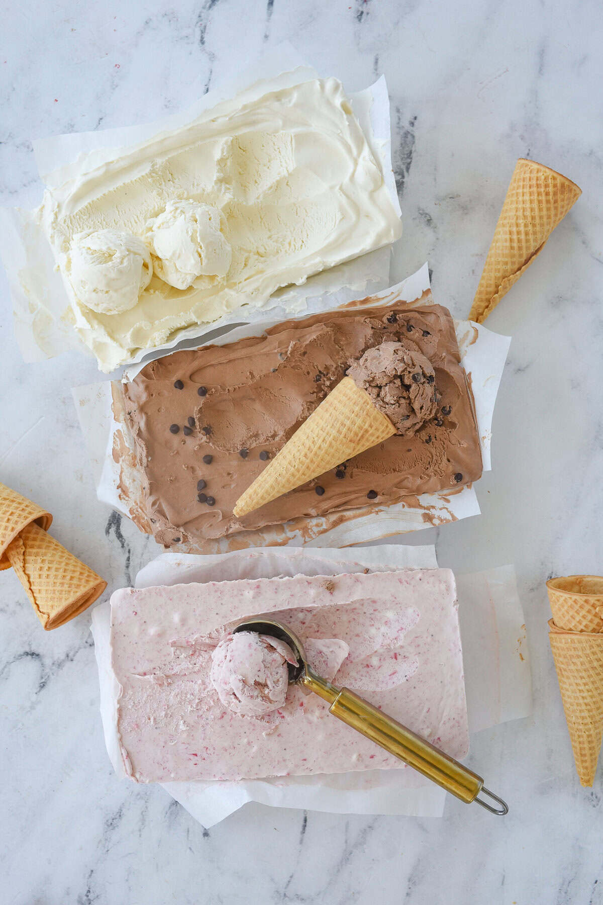 There is no ice cream maker required for this strawberry no churn ice cream.  Just a handful of ingredients and you can have smooth, creamy ice cream!