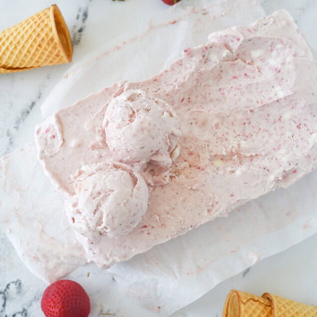 overfhead shot of no churn strawberry ice cream