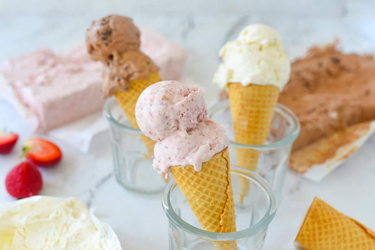 strawberry ice cream cone in a glass
