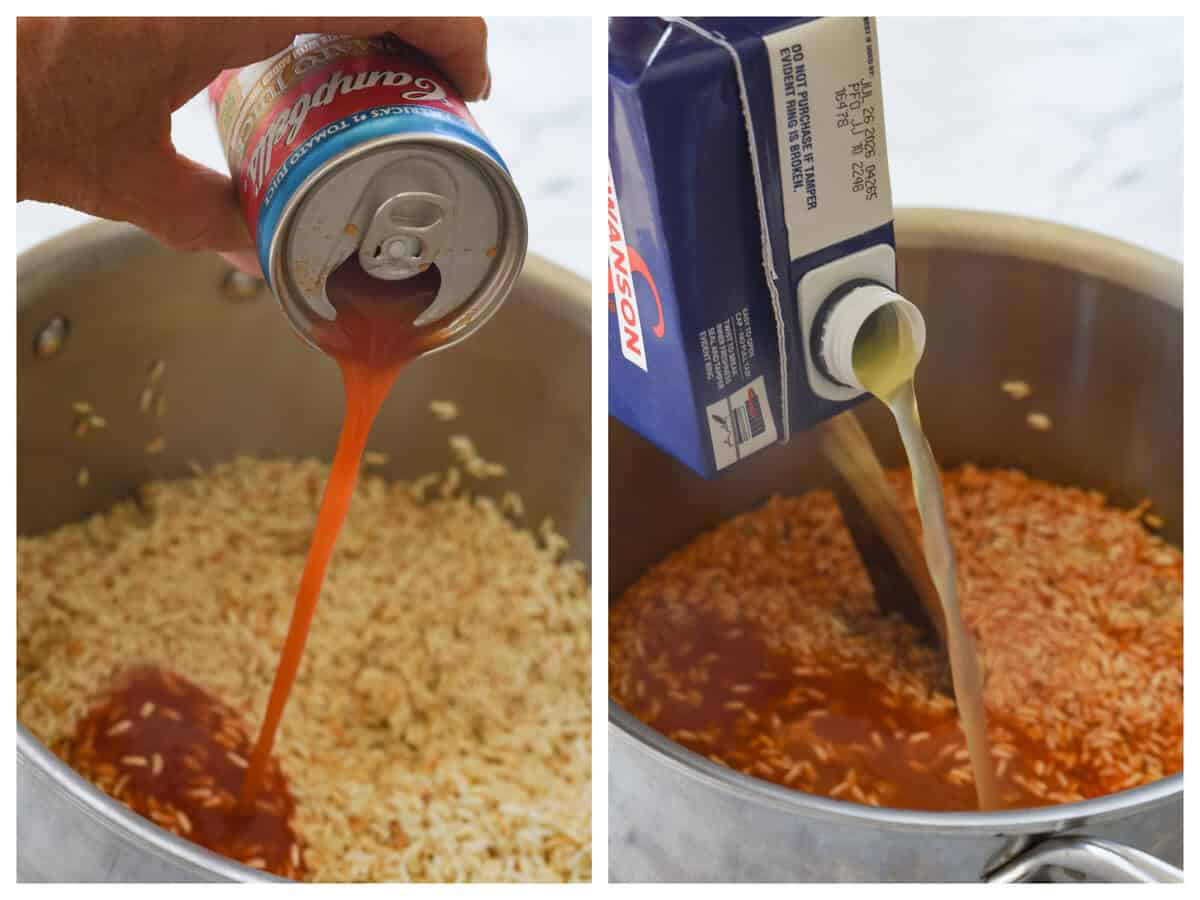 adding liquid to rice fo rmexican rice