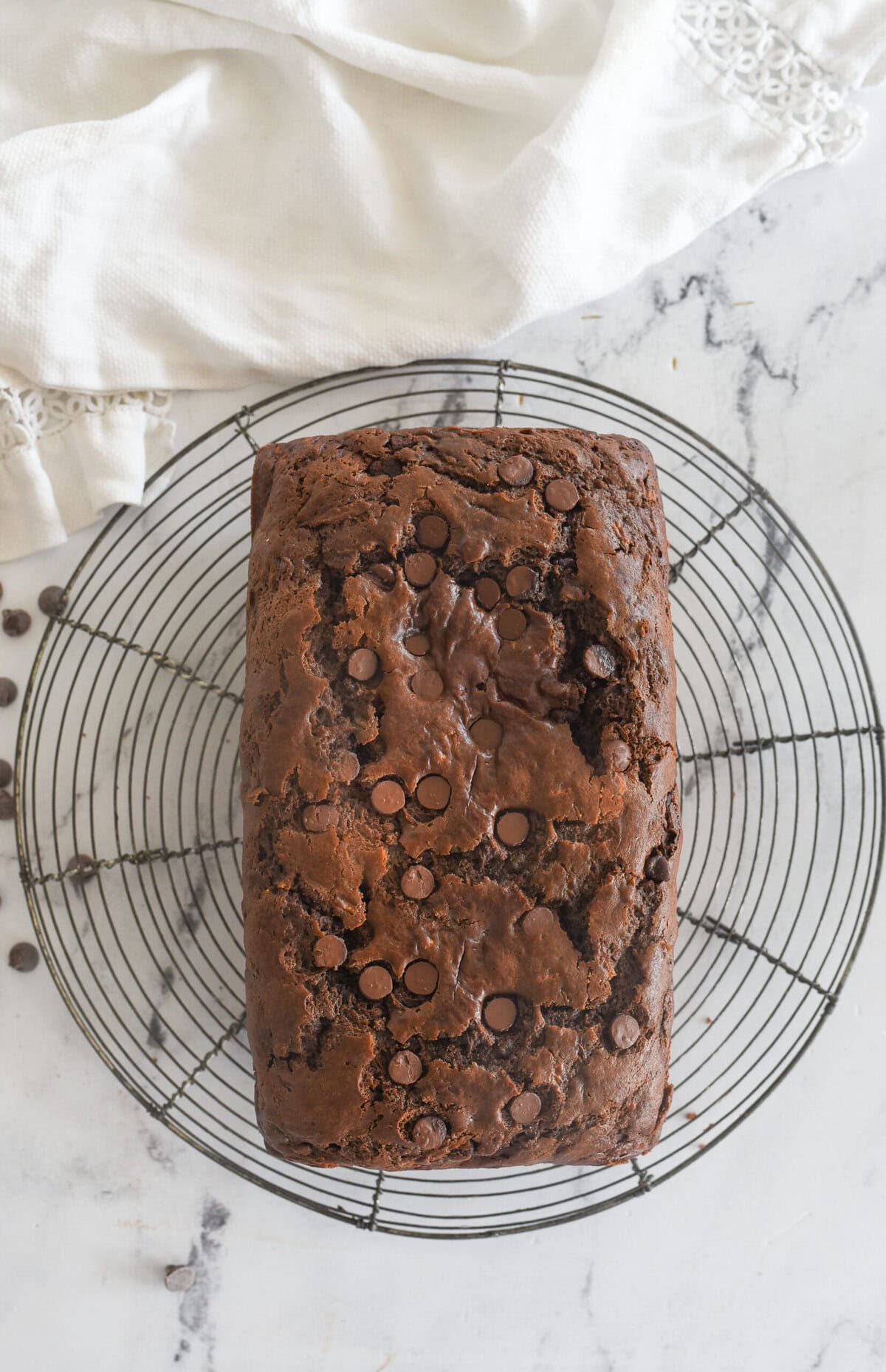 chocolate zucchini bread cooling on rack