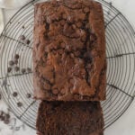 overhed shot of sliced chocolate banana brfead