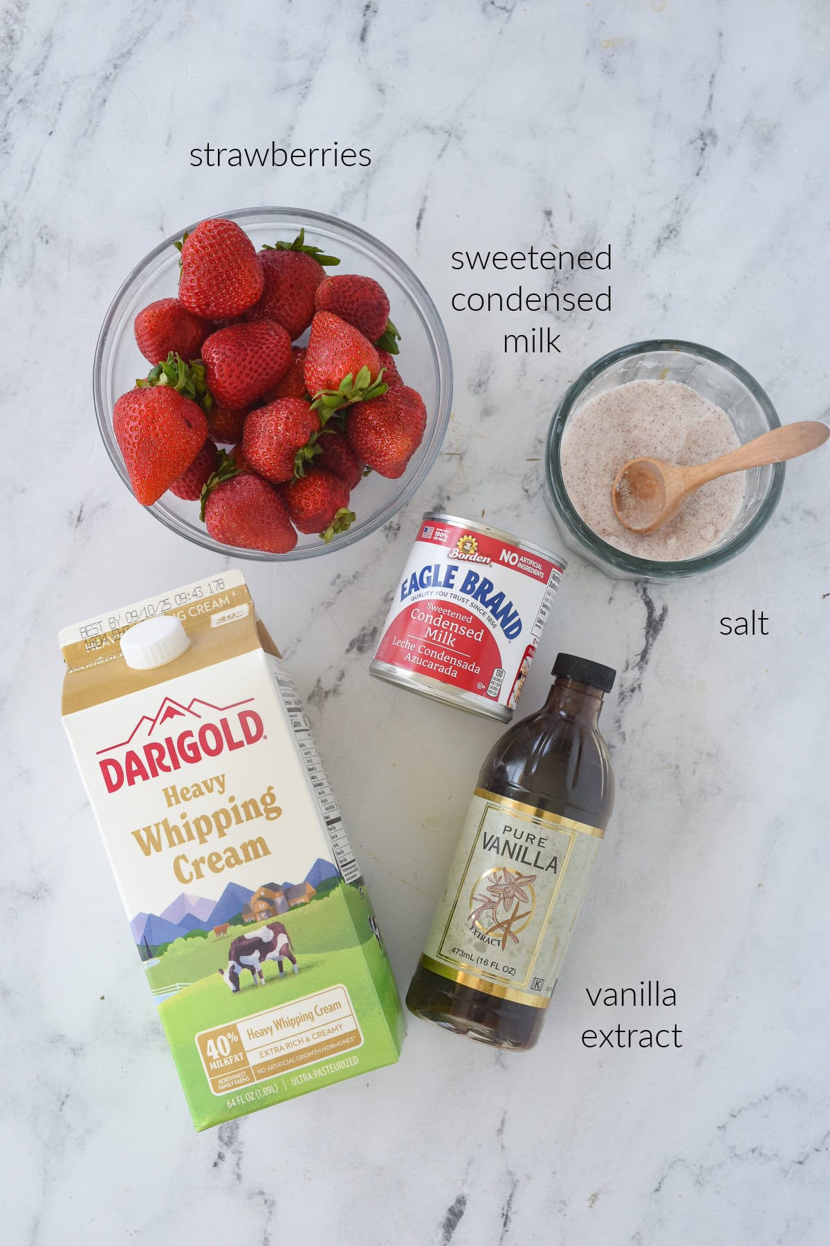 ingredients for strawberry no churn ice cream

