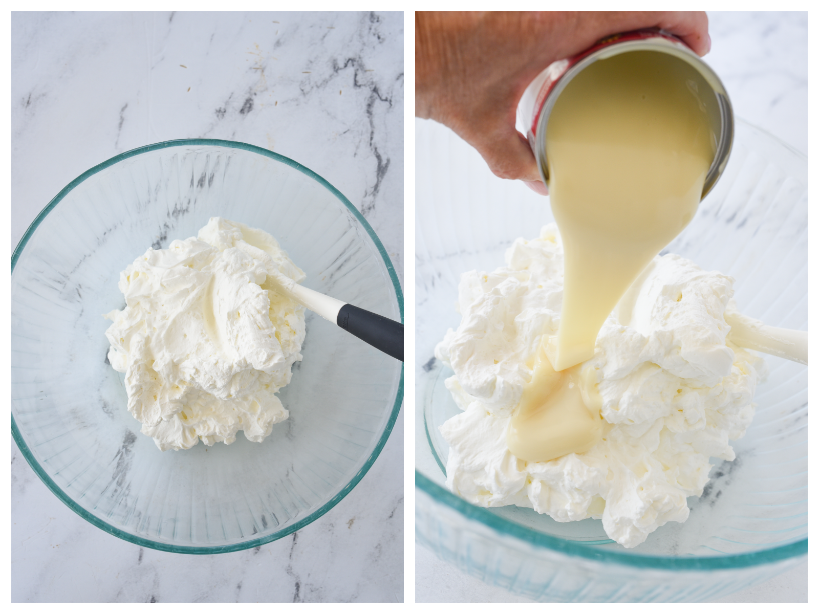 adding evaporated milk to whipped cream
