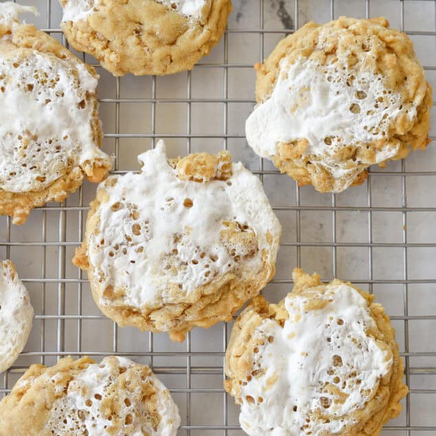 overhead shot of rice krispie treat cookies