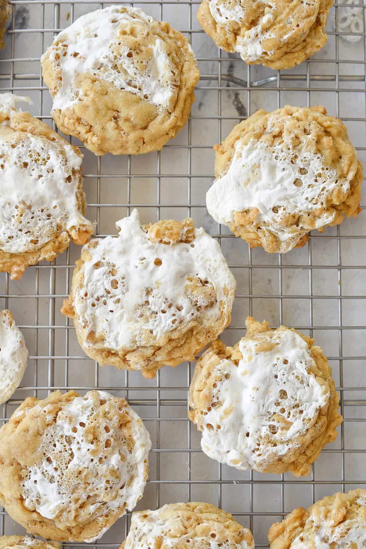 overhead shot of rice krispie treat cookies