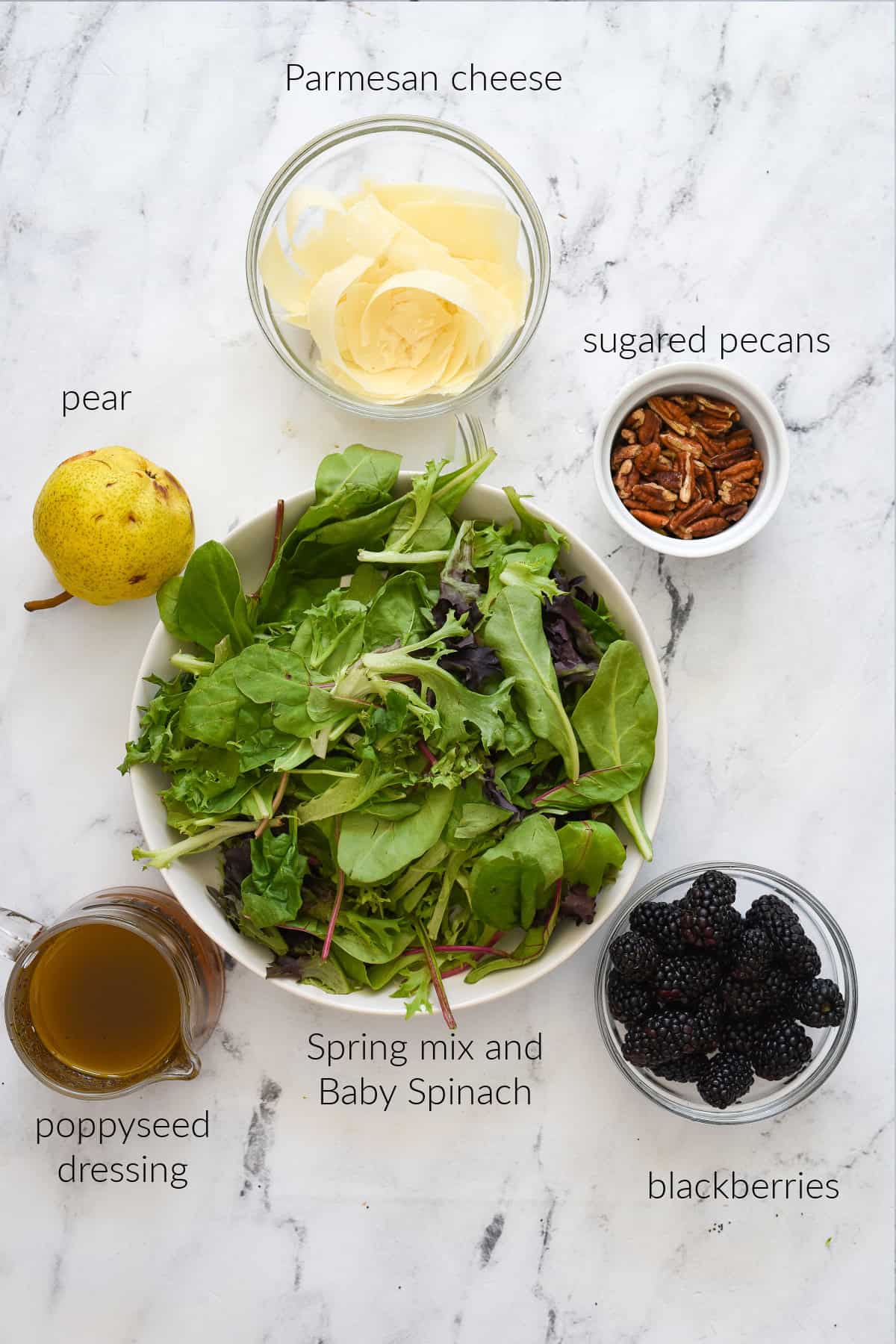salad ingredients for blackberry and pear salad
