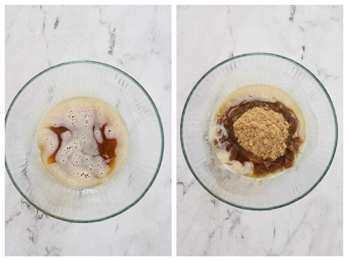 brown butter in a bowl for rice krispie cookie dough