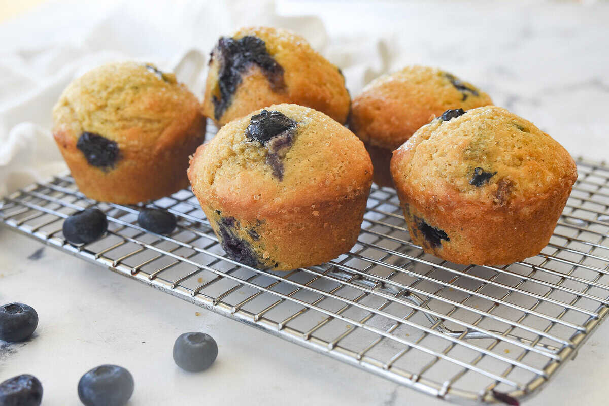four freezer muffins on a cooling rack