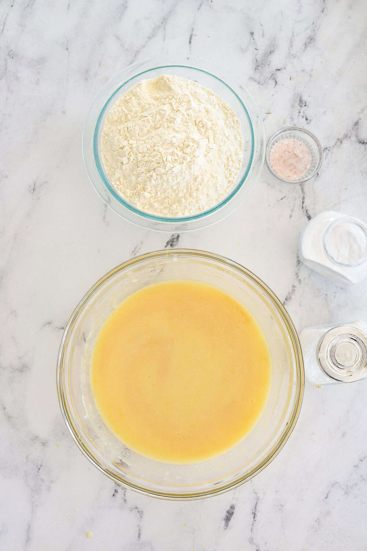 dry ingredients and wet ingredients for freezer muffins