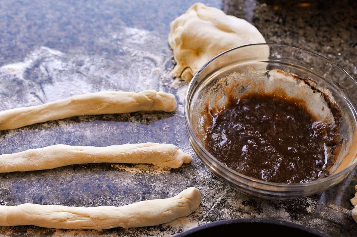 rolling out dough for skillet cinnamon roll