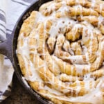 cinnamon skillet roll in cast iron pan