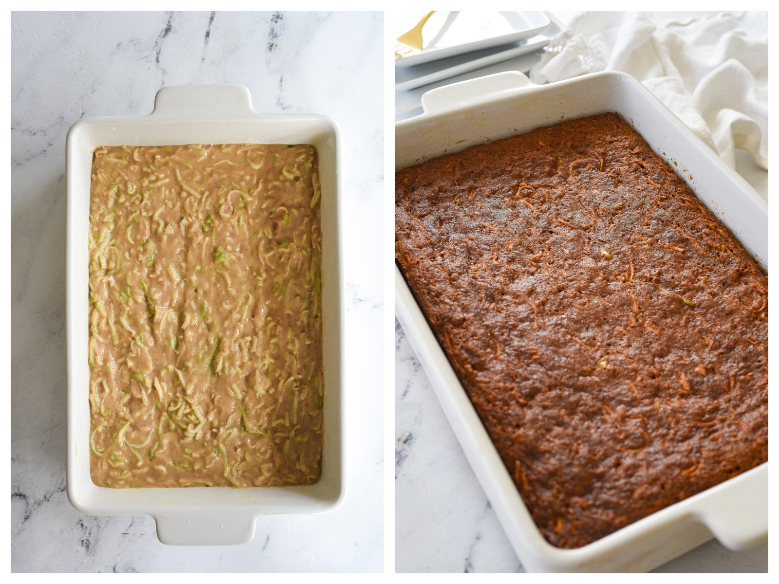 apple cake batter before and after baking