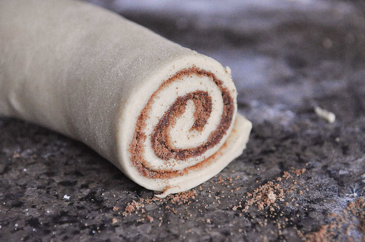 rolled up cinnamon roll dough