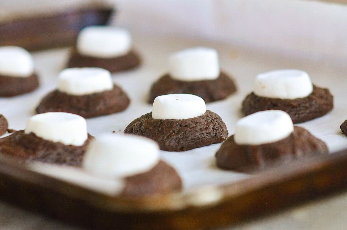marshmallows on top of chocolate cookies