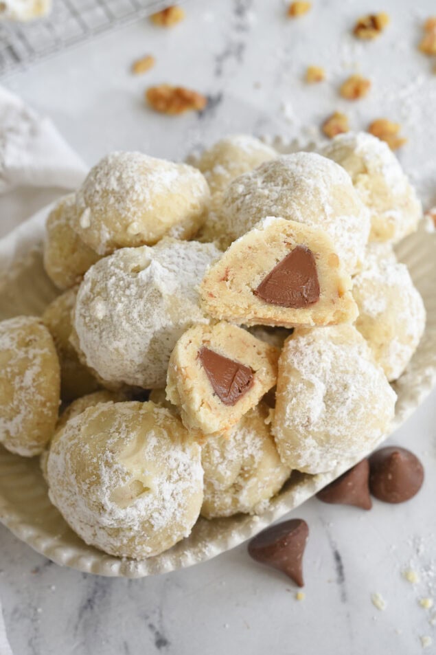 pverjead shot of snowball cookies