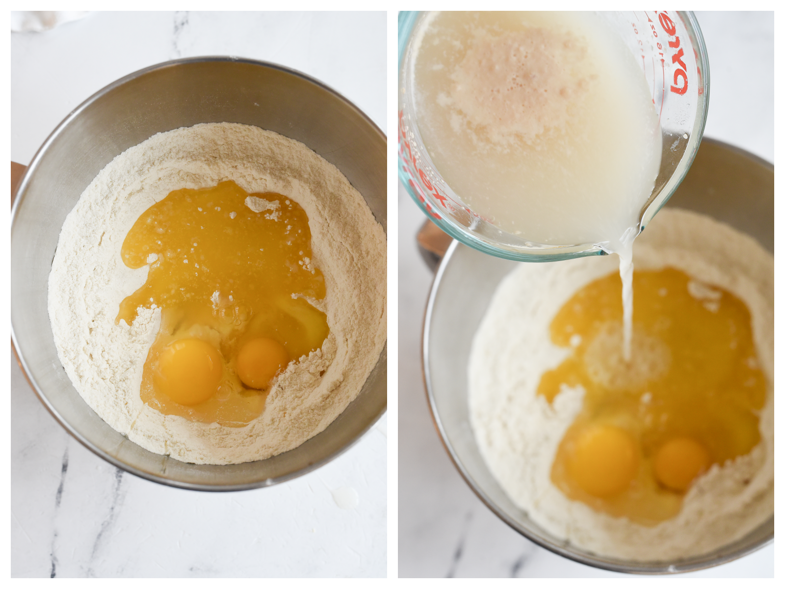 mixing up parker house roll dough, adding in yeast water