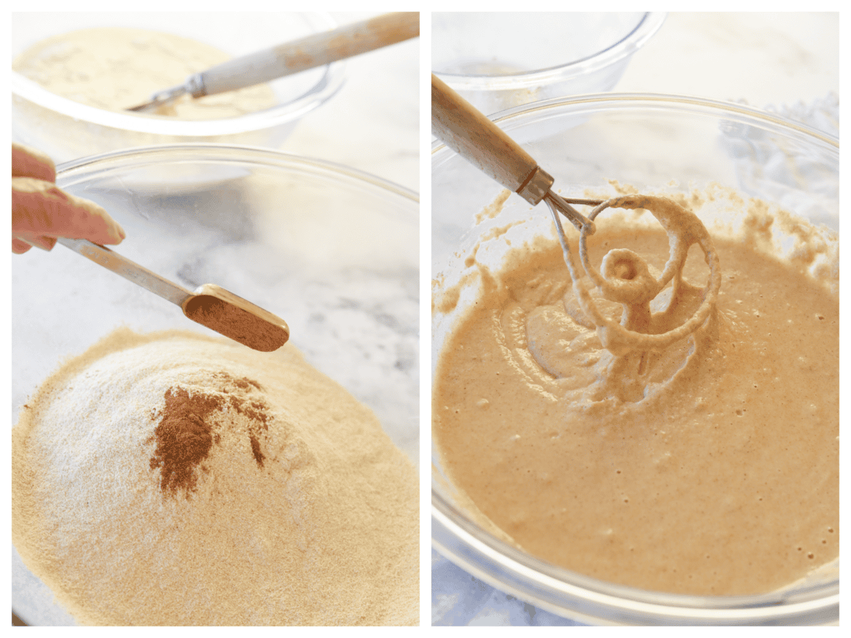 mixing up whole wheat pancake batter