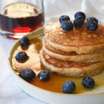 stack of three whole wheat pancakes