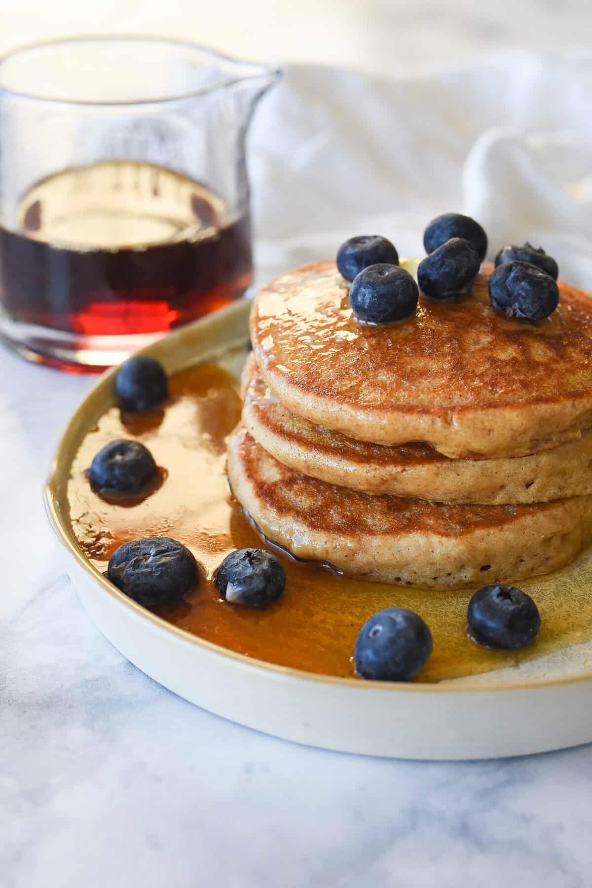 whole wheat pancakes stack of three whole wheat pancakes