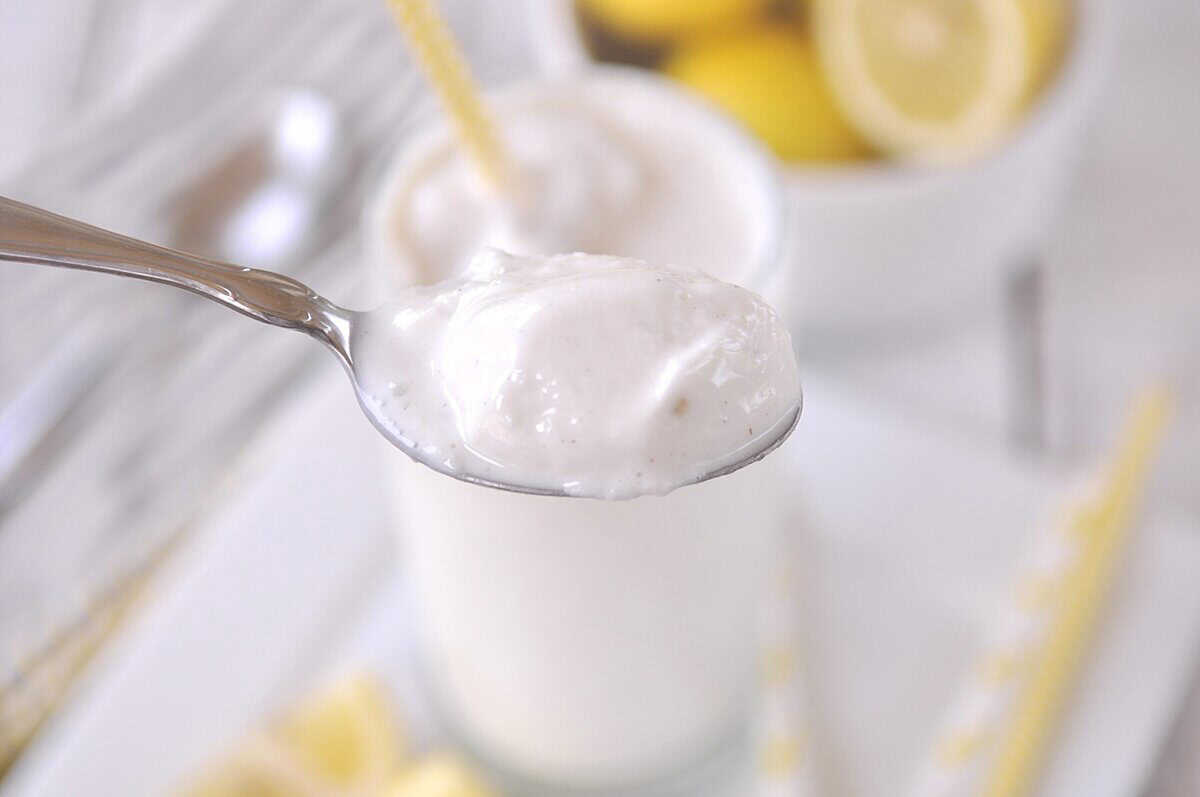 Chick Fil A Frosted Lemonade Copycat Recipe spoonful of frosted lemonade