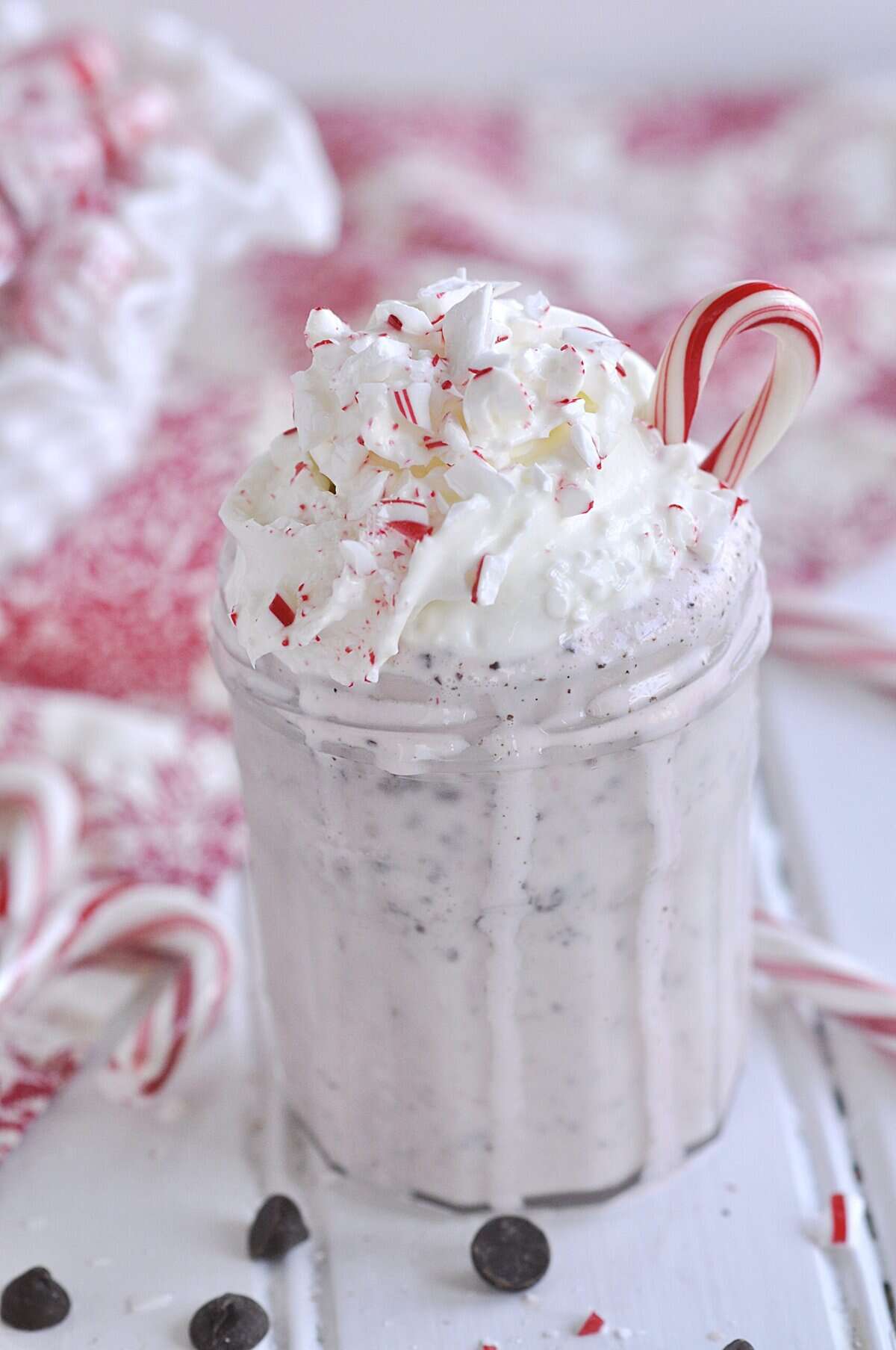 PEPPERMINT MILKshake with whapped cream and peppermint on top