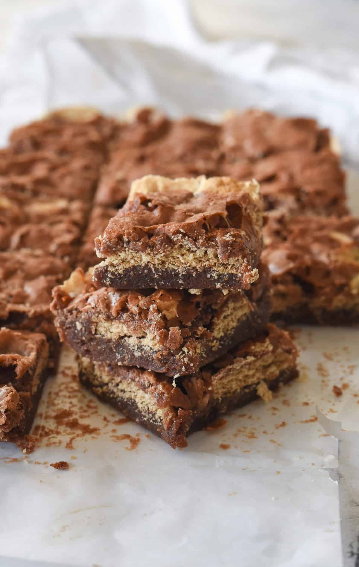 stack of three s'mores brownies