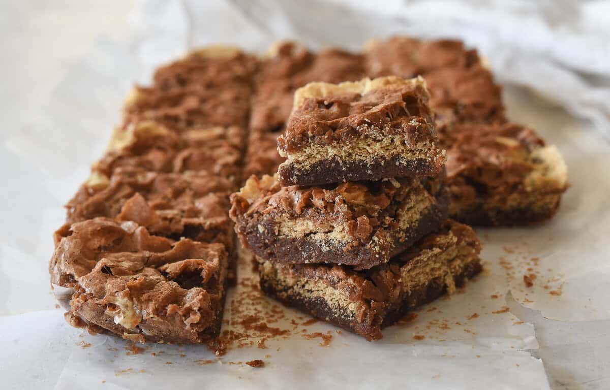 stack of three s'mores brownies